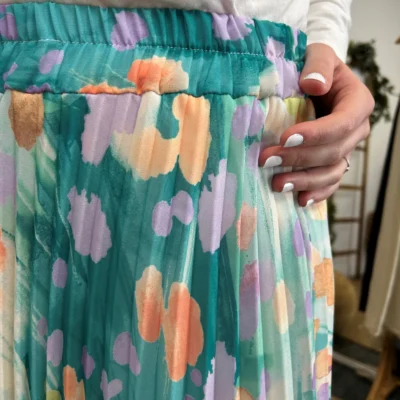 L701- Jupe plissée imprimée (Tu) 🇮🇹 - bleu-turquoise - taille-unique