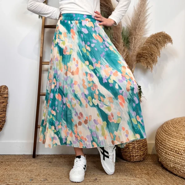 L701- Jupe plissée imprimée (Tu) 🇮🇹 - bleu-turquoise - taille-unique