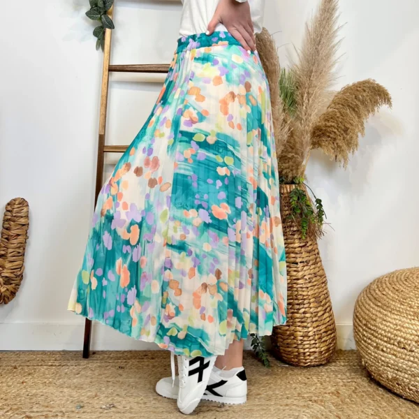 L701- Jupe plissée imprimée (Tu) 🇮🇹 - bleu-turquoise - taille-unique