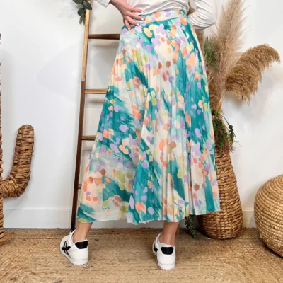 L701- Jupe plissée imprimée (Tu) 🇮🇹 - bleu-turquoise - taille-unique