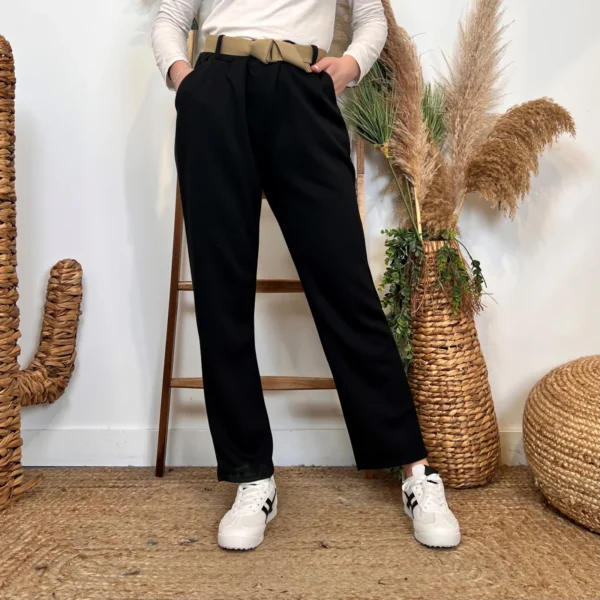 L795- Pantalon chino ceinture (Tu) 🇮🇹 - noir - taille-unique