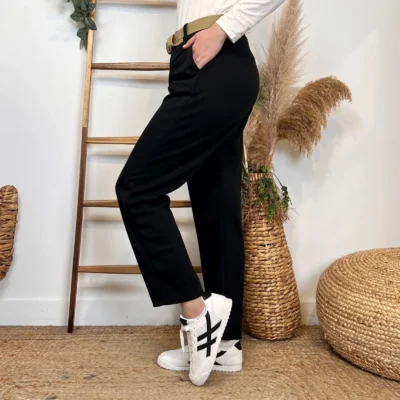 L795- Pantalon chino ceinture (Tu) 🇮🇹 - noir - taille-unique