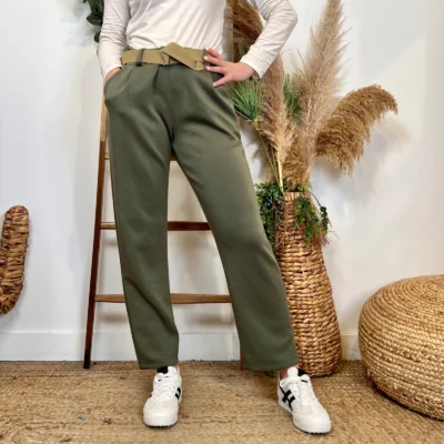 L795- Pantalon chino ceinture (Tu) 🇮🇹 - kaki - taille-unique