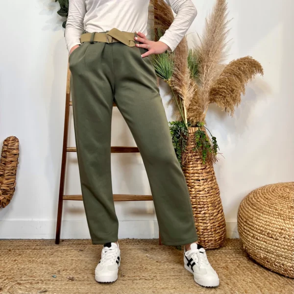 L795- Pantalon chino ceinture (Tu) 🇮🇹 - kaki - taille-unique
