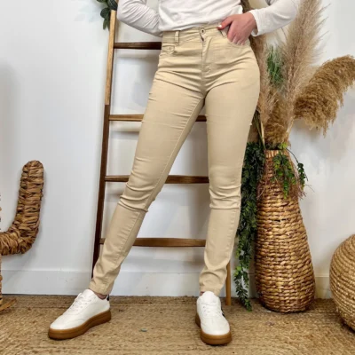 P129- Jean coupe Slim Voggo (T36-T44) - beige - 44