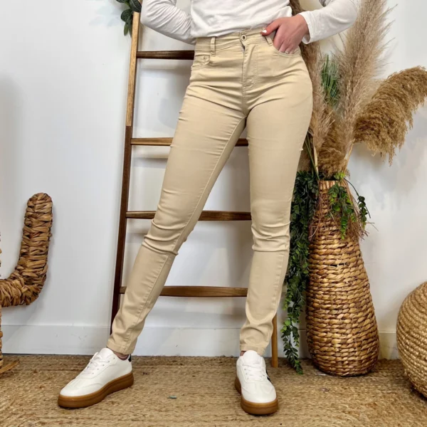 P129- Jean coupe Slim Voggo (T36-T44) - beige - 44