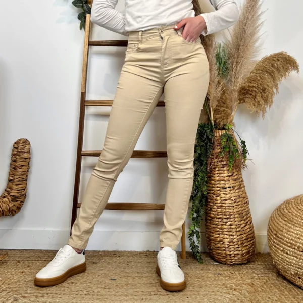 P129- Jean coupe Slim Voggo (T36-T44) - beige - 44