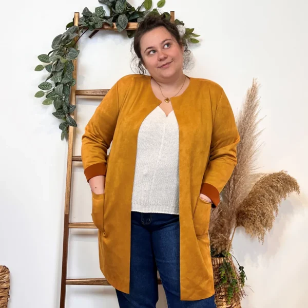 Z554.- Veste ouverte en suédine 🇮🇹 - moutarde - taille-unique-grande-taille