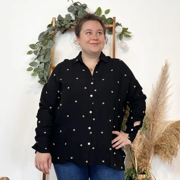 Z762- Blouse brodée Christy (T44-T52) - noir - 52