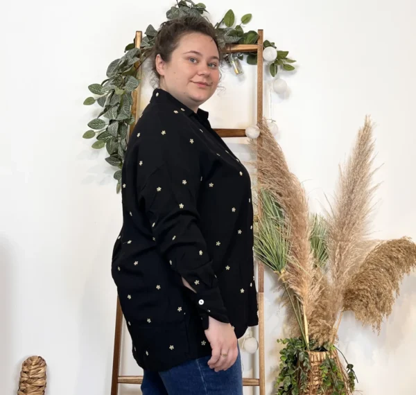 Z762- Blouse brodée Christy (T44-T52) - noir - 52