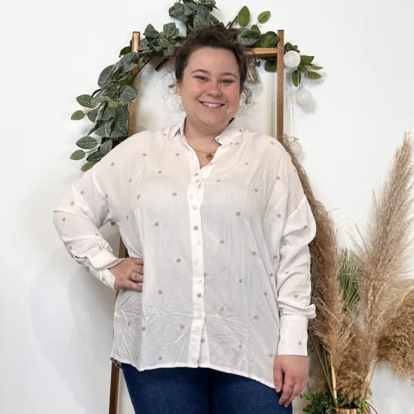 Z762- Blouse brodée Christy (T44-T52) - blanc - 52