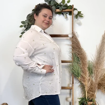 Z762- Blouse brodée Christy (T44-T52) - blanc - 52