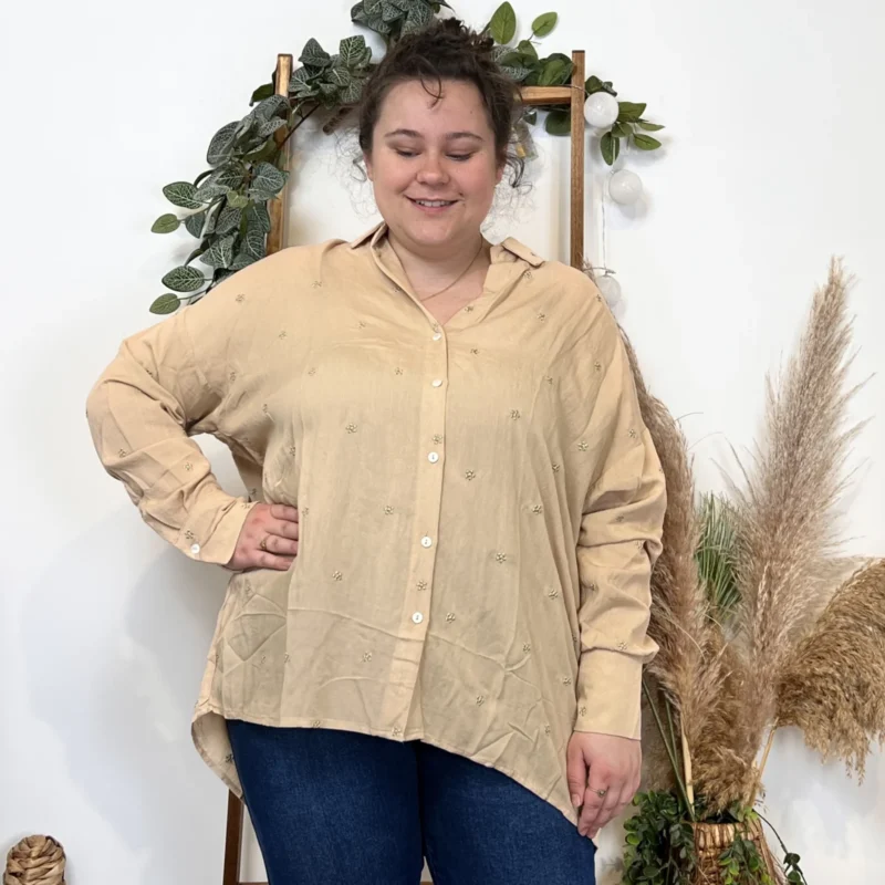 Blouse brodée Christy (T44-T52) - beige - 52