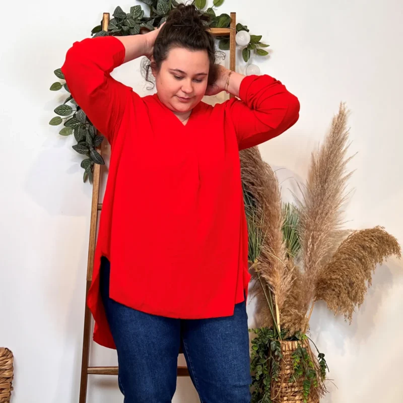 J959- Blouse Mi-longue unie (TU) 🇮🇹 - rouge - taille-unique-grande-taille