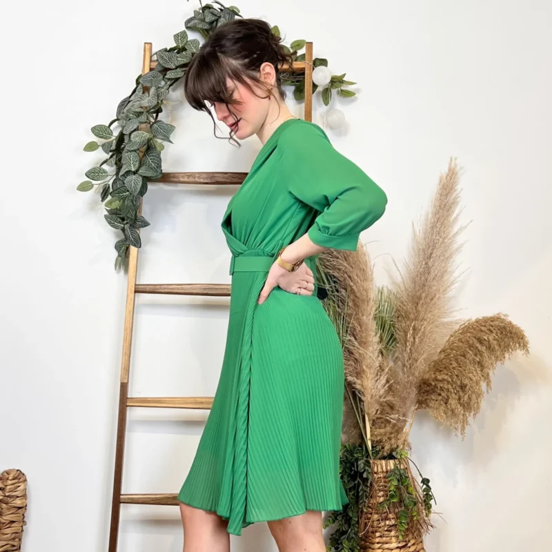K414- Robe Plissée (Tu) 🇮🇹 - vert-bresil - taille-unique