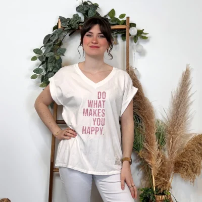 I956- T-shirt Happy (Tu) - blanc - taille-unique
