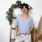 Pull T-shirt femme « Oui Mais Non » « Tendance » - bleu-ciel - taille-unique