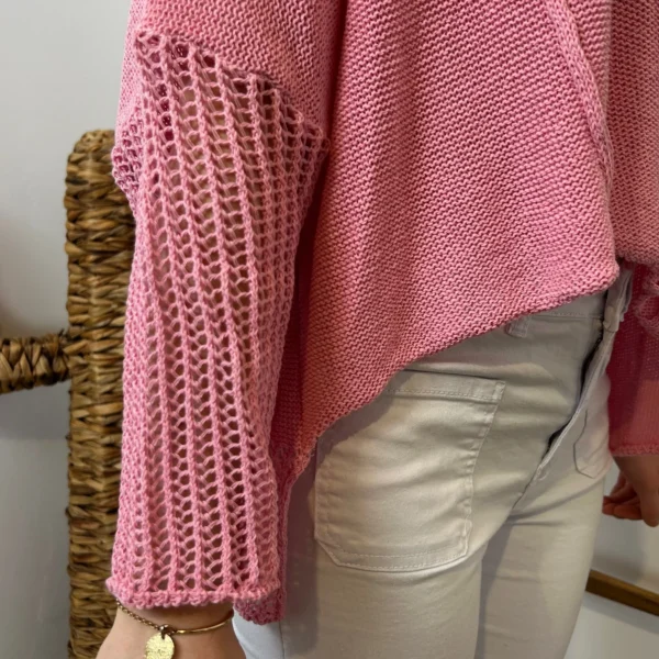 K376- Pull Crop-Top déstructuté(Tu) - rose-bebe - taille-unique