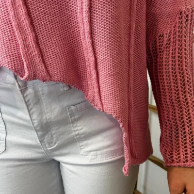 K376- Pull Crop-Top déstructuté(Tu) - rose-bebe - taille-unique