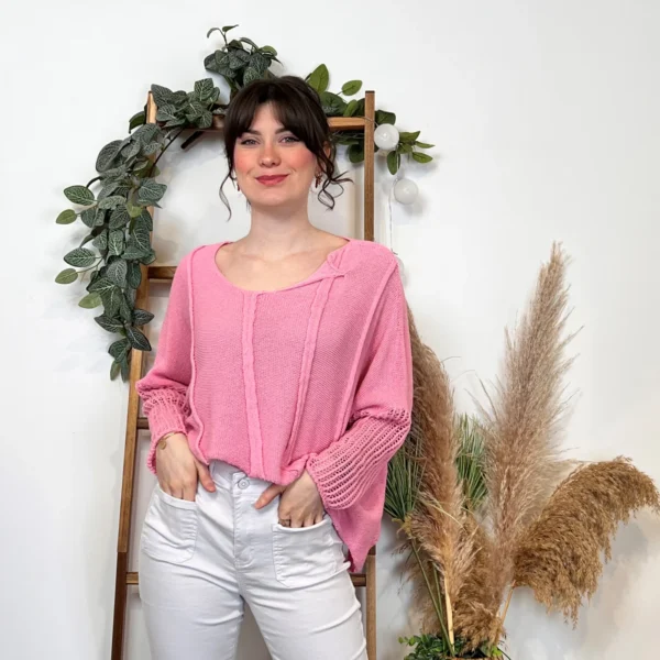 K376- Pull Crop-Top déstructuté(Tu) - rose-bebe - taille-unique