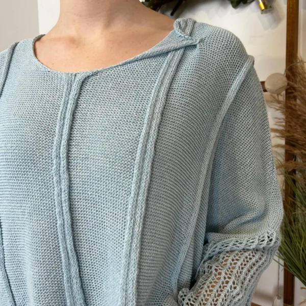 K376- Pull Crop-Top déstructuté(Tu) - bleu-ciel - taille-unique