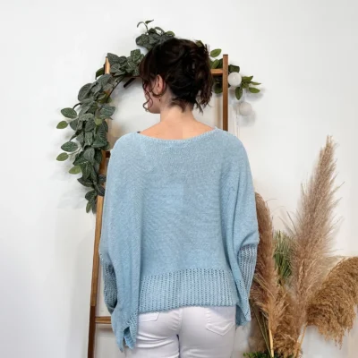 K376- Pull Crop-Top déstructuté(Tu) - bleu-ciel - taille-unique