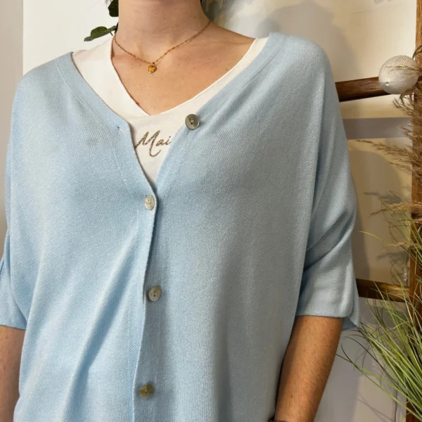 I923- Gilet léger boutonné (Tu) 🇮🇹 - bleu-ciel - taille-unique