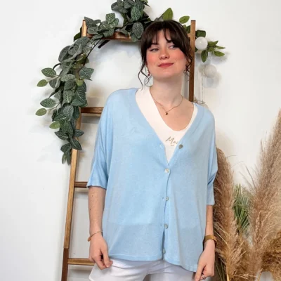 I923- Gilet léger boutonné (Tu) 🇮🇹 - bleu-ciel - taille-unique