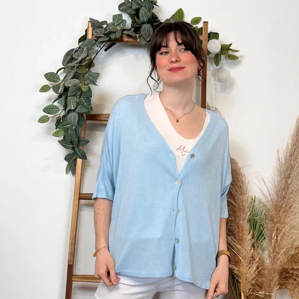 I923- Gilet léger boutonné (Tu) 🇮🇹 - bleu-ciel - taille-unique