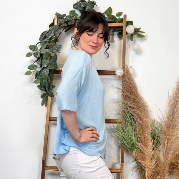 I923- Gilet léger boutonné (Tu) 🇮🇹 - bleu-ciel - taille-unique