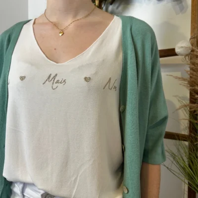 I923- Gilet léger boutonné (Tu) 🇮🇹 - vert-celadon - taille-unique