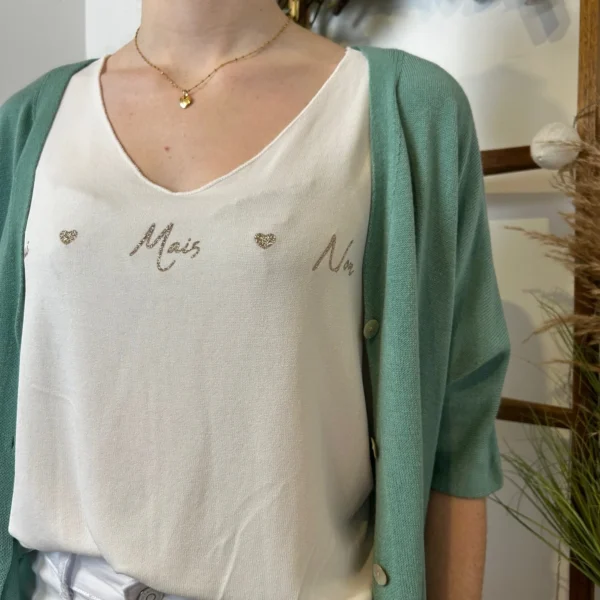 I923- Gilet léger boutonné (Tu) 🇮🇹 - vert-celadon - taille-unique