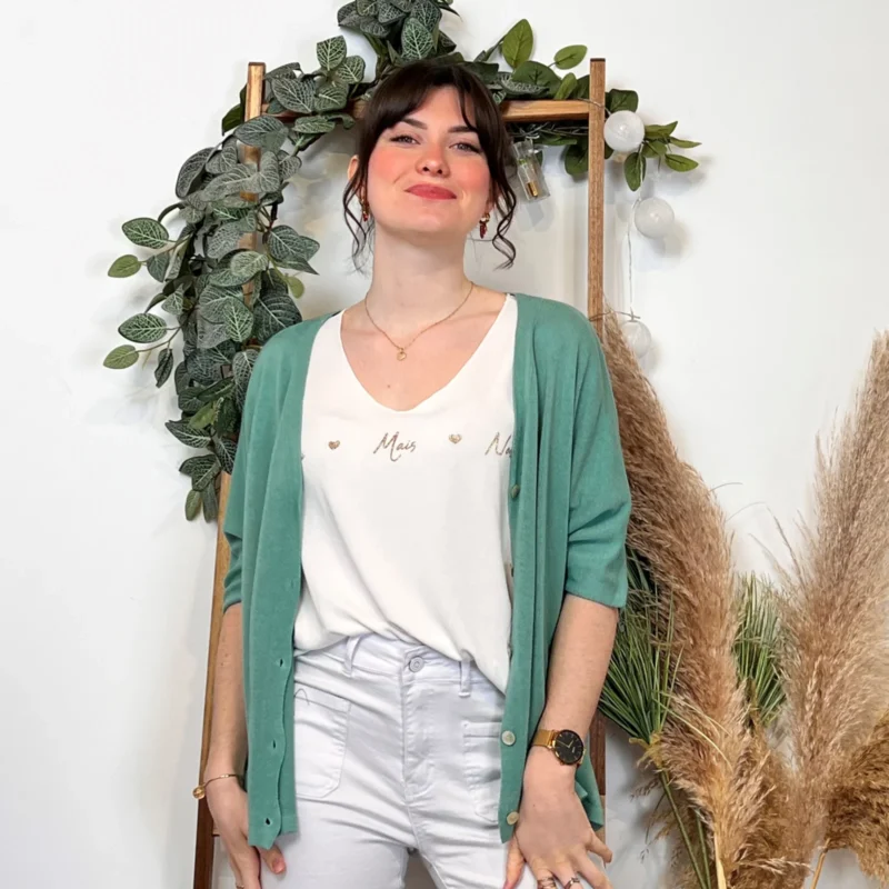 Gilet léger boutonné - vert-celadon-amande - taille-unique