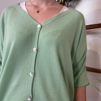 I923- Gilet léger boutonné (Tu) 🇮🇹 - vert-deau - taille-unique