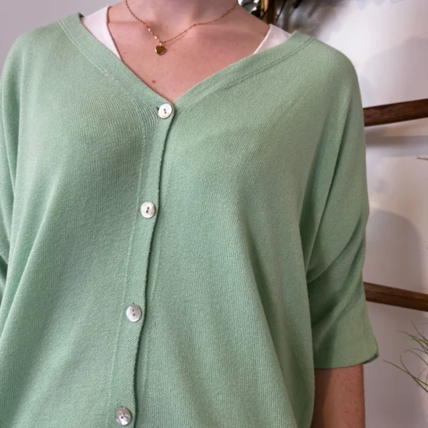 I923- Gilet léger boutonné (Tu) 🇮🇹 - vert-deau - taille-unique