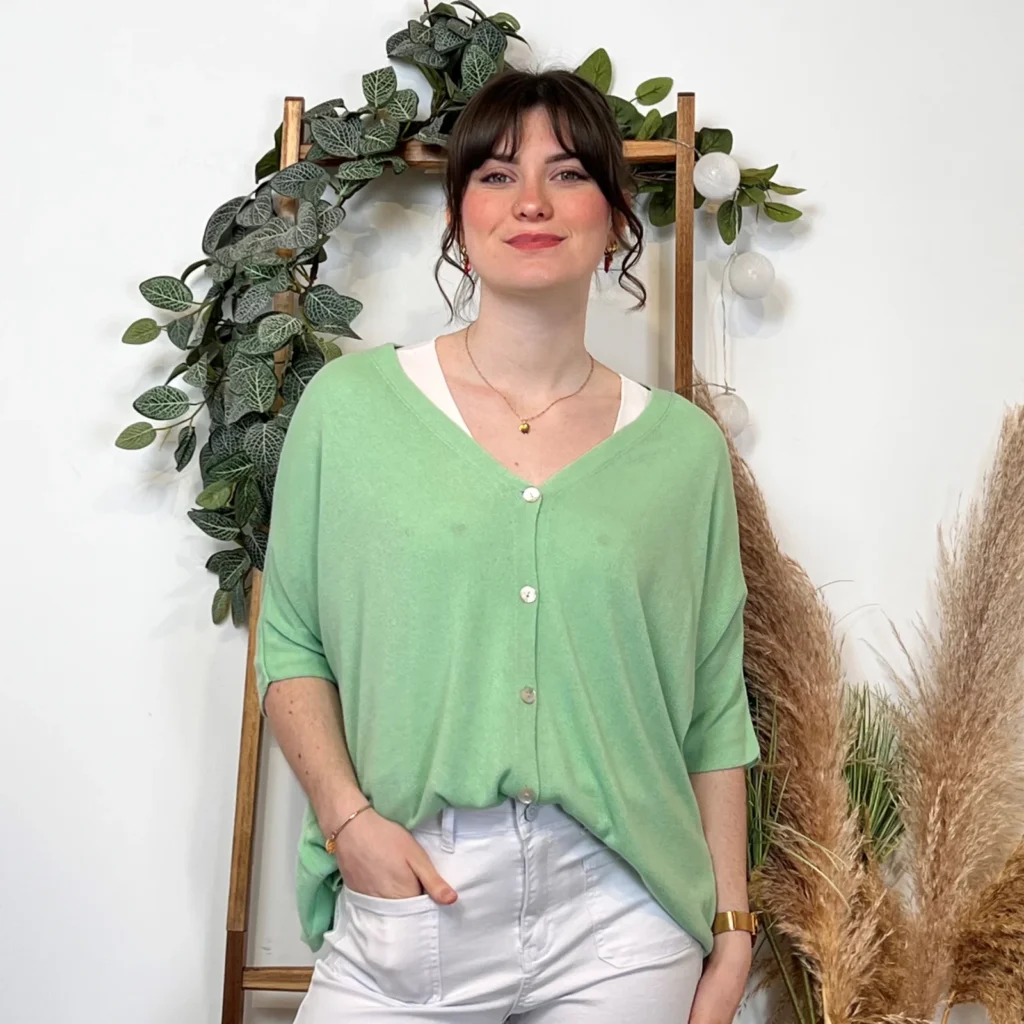 I923- Gilet léger boutonné (Tu) 🇮🇹 - vert-deau - taille-unique