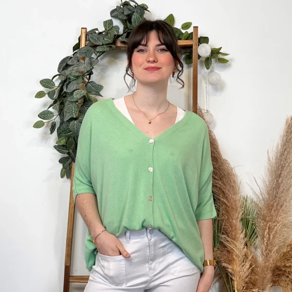 I923- Gilet léger boutonné (Tu) 🇮🇹 - vert-deau - taille-unique