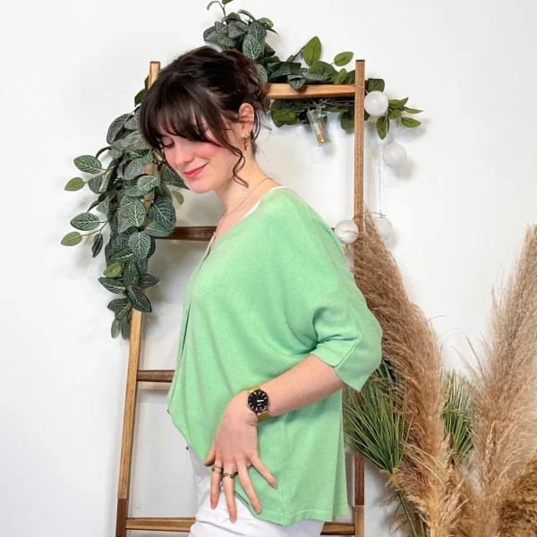 I923- Gilet léger boutonné (Tu) 🇮🇹 - vert-deau - taille-unique