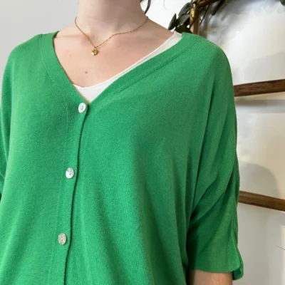 I923- Gilet léger boutonné (Tu) 🇮🇹 - vert-bresil - taille-unique