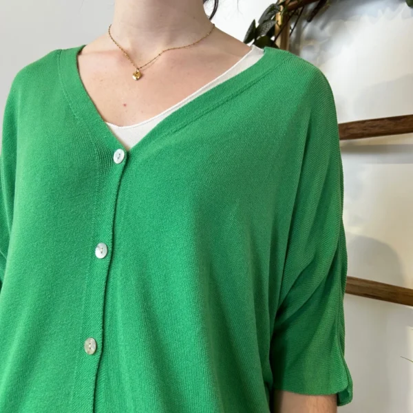 I923- Gilet léger boutonné (Tu) 🇮🇹 - vert-bresil - taille-unique