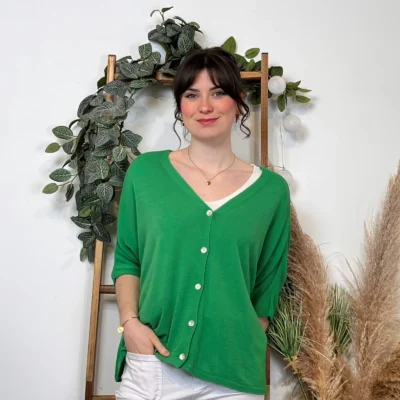 I923- Gilet léger boutonné (Tu) 🇮🇹 - vert-bresil - taille-unique