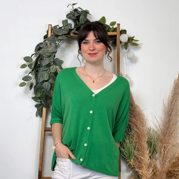 I923- Gilet léger boutonné (Tu) 🇮🇹 - vert-bresil - taille-unique