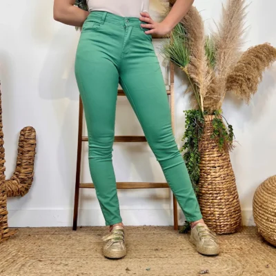 P129- Jean coupe Slim Voggo (T36-T44) - vert-deau - 44