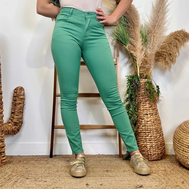 P129- Jean coupe Slim Voggo (T36-T44) - vert-deau - 44