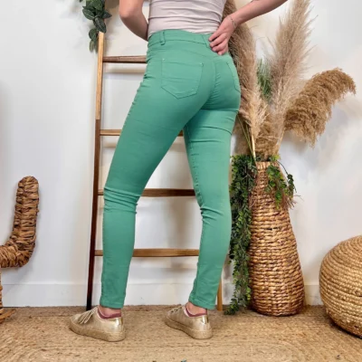 P129- Jean coupe Slim Voggo (T36-T44) - vert-deau - 44