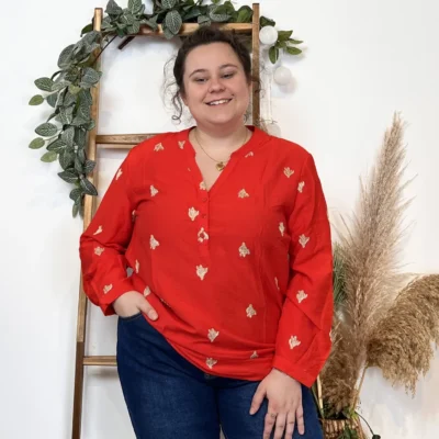 Z757- Blouse brodée Christy (T44-T52) - rouge - 52