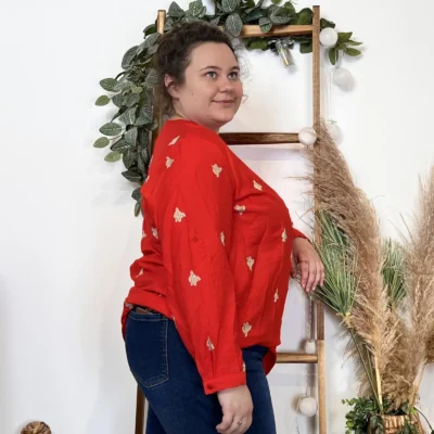 Z757- Blouse brodée Christy (T44-T52) - rouge - 52