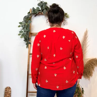 Z757- Blouse brodée Christy (T44-T52) - rouge - 52