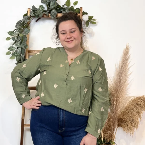 Z757- Blouse brodée Christy (T44-T52) - kaki - 52