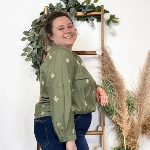 Z757- Blouse brodée Christy (T44-T52) - kaki - 52